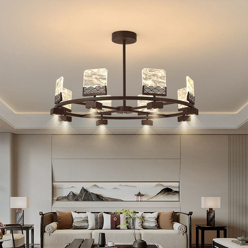 新中式客厅灯中国风古典别墅复式楼餐厅卧室书房LED大气吊灯灯具