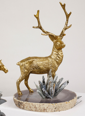 天然水晶石花草黄铜骏马鹿老虎家居送礼摆件书房办公室桌面软装饰