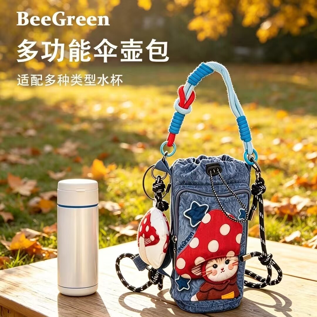 BeeGreen插画师联名伞壶包多巴胺防水轻便水杯包斜挎包户外休闲包