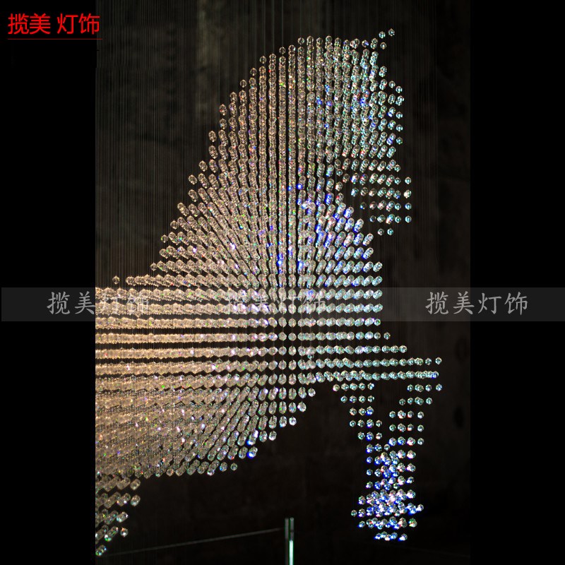 空中吊饰创意艺术挂饰装置水晶灯展厅酒店大堂LOGO马儿立体造型吊