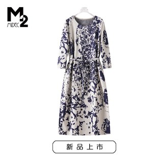 M2女装 宽松大码 中年妈妈弹力收腰显瘦七分袖 连衣裙 2024年春秋款