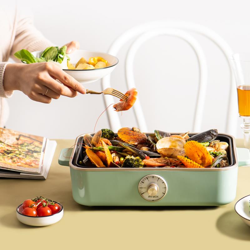 适盒多功能电煮锅料理锅家用小型烤涮一体锅火锅网红烤肉电烤锅