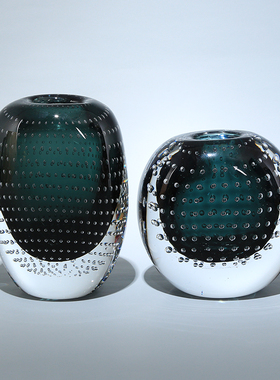 轻奢创意加厚蓝色玻璃花瓶可水培摆件客厅茶几餐桌样板间插花花器