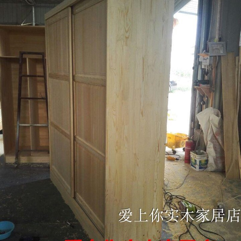 新款实木推拉门衣柜2门储物柜收纳柜超大容量移门大衣橱衣柜定制