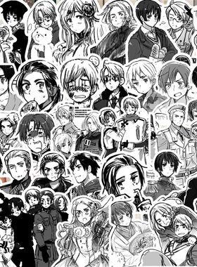 223枚黑塔利亚贴纸黑白漫画周边王耀亚瑟弗朗西斯意呆利装饰贴画