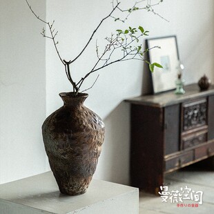 民宿酒店侘寂风禅意摆件陶瓷花瓶粗陶瓶插花复古怀旧手工花器装饰