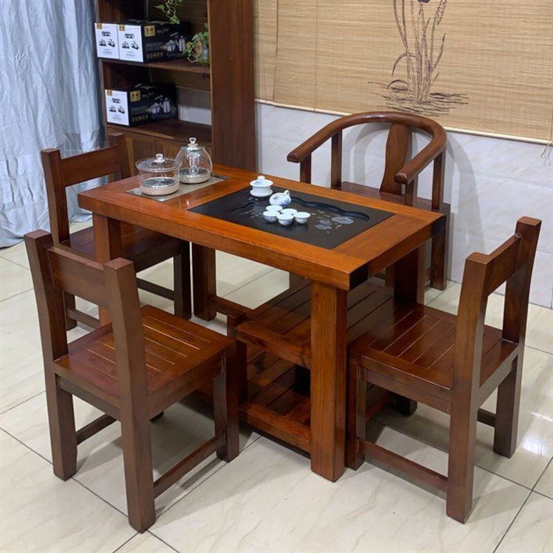 船木茶桌椅组合家用茶台功夫实木套装小桌子一体简约阳台休闲茶几