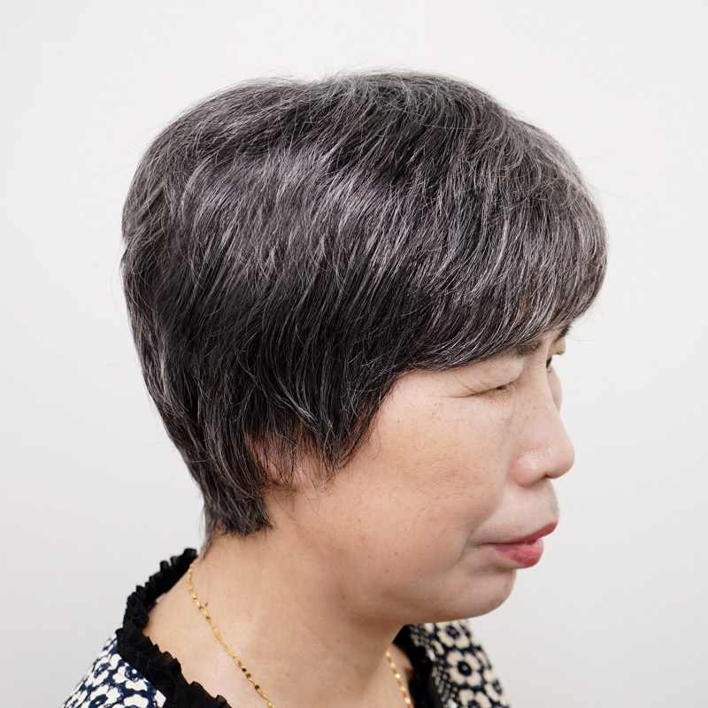 中老年妈妈花白色假发女短发整顶70到90岁奶奶光头真发全头套薄款