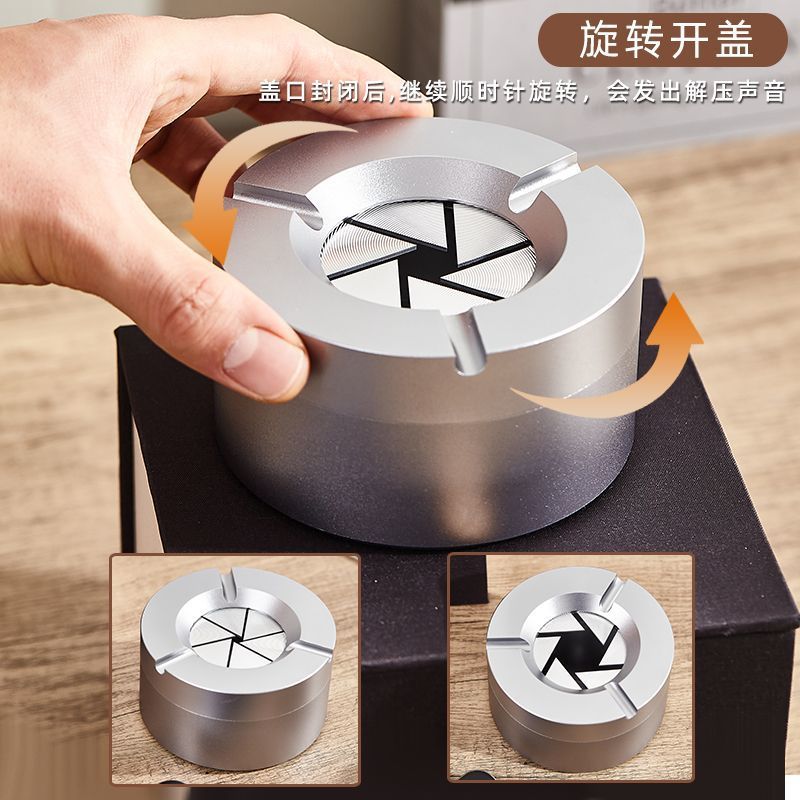 车载烟灰缸金属旋转防风防飞灰烟灰缸办公用加大容量烟缸便携带盖