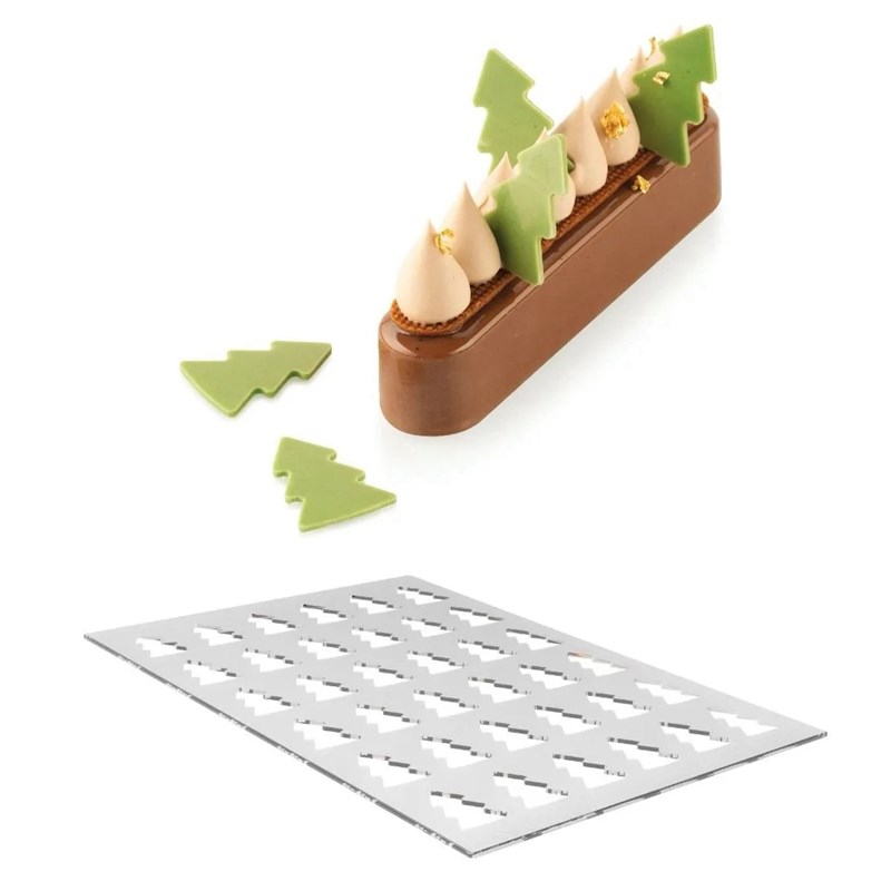 爱百巧 新品 圣诞树巧克力插片模具 圣诞节西餐装饰片 冰淇淋插片