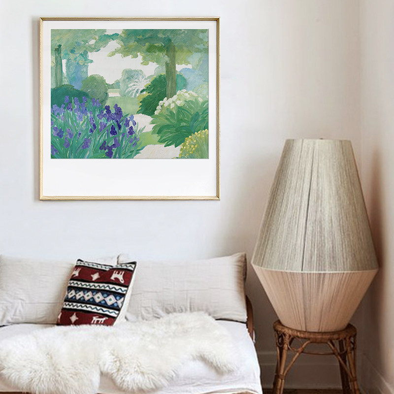 苍翠欲滴 简约方形风景装饰画卧室书房三联画法式小众客厅背景画