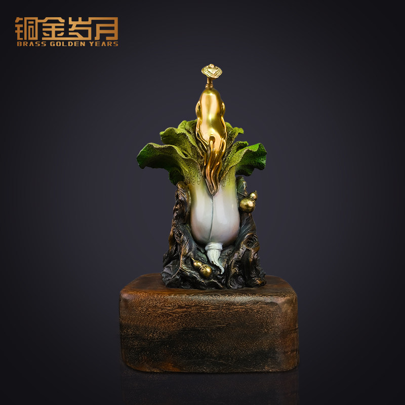 铜金岁月铜白菜摆件百财客厅玄关博古架家居饰品中式工艺品装饰品