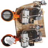 双作用气动开关型蝶阀D671F 橡胶四氟密封不锈钢蝶阀 16对夹式