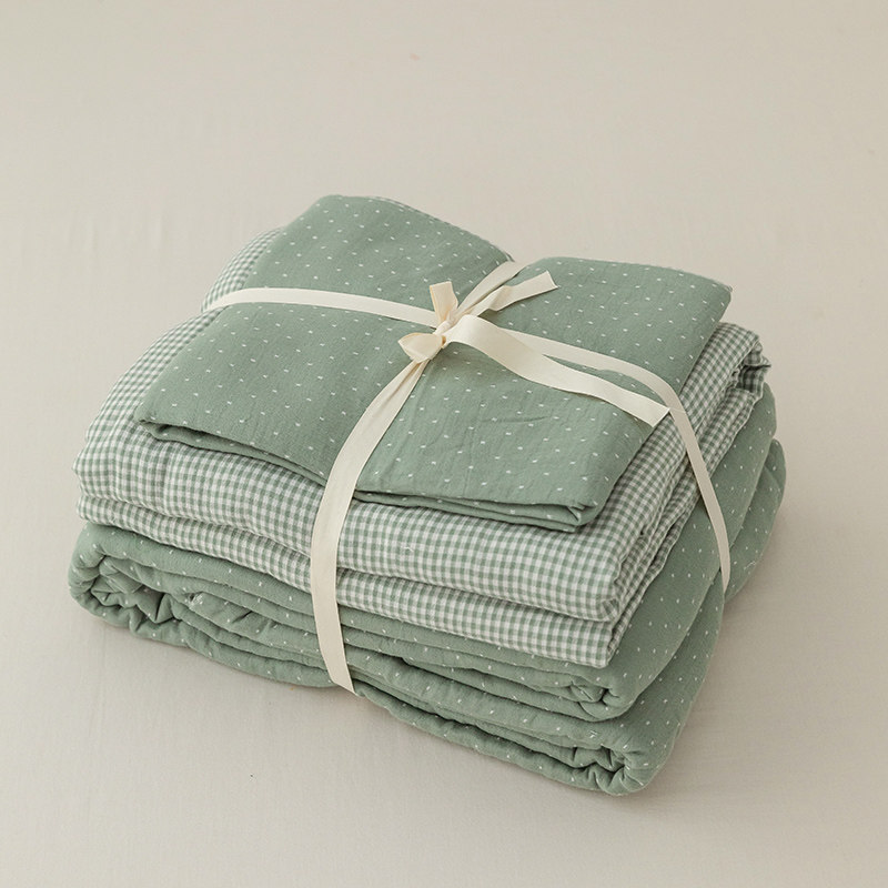 柔软透气全棉双层纱布四件套夏季床上用品单人三件套纯棉被套床单