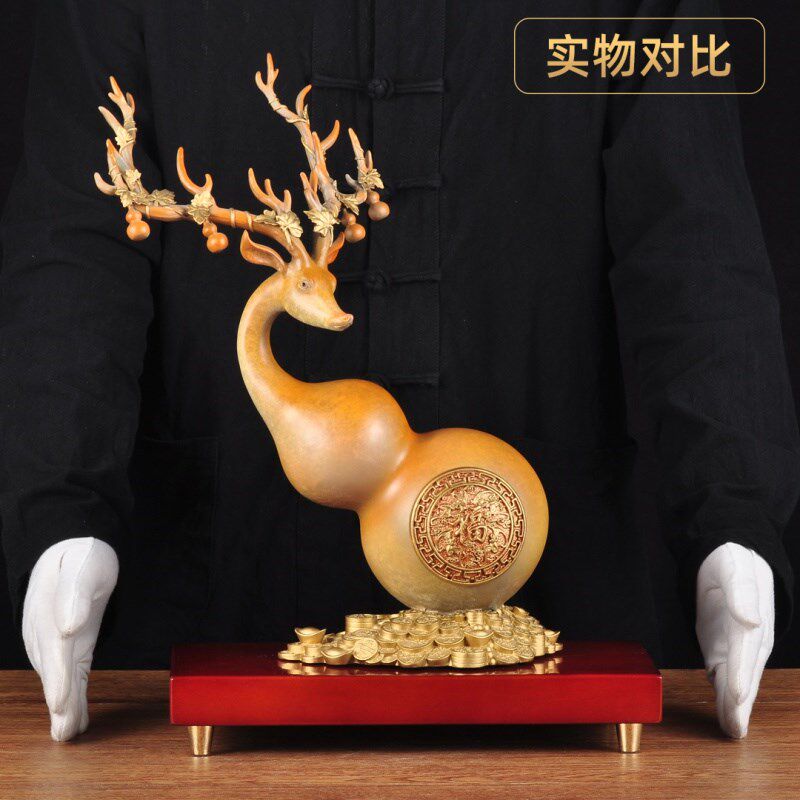 彩铜吉祥福禄铜鹿葫芦招财摆件家居客厅酒柜玄关装饰品乔迁礼品