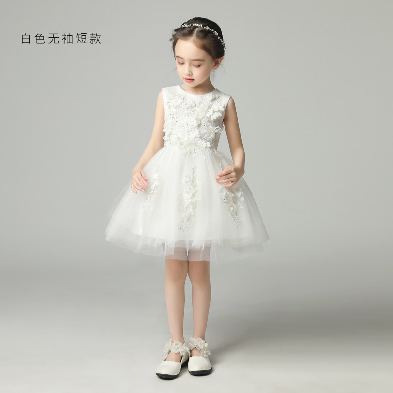 儿童礼服高端公主裙女童蓬蓬纱小花童婚纱钢琴演出服走秀春夏白色