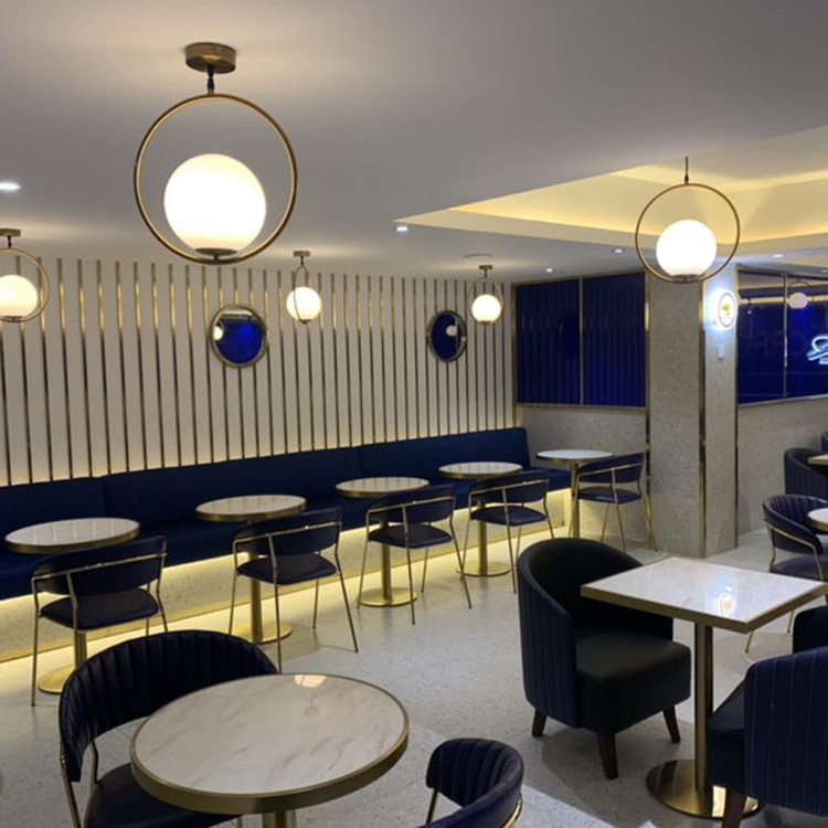 上品家具餐桌椅组合 轻奢镀金岩板西餐厅咖啡厅配套餐桌椅组合