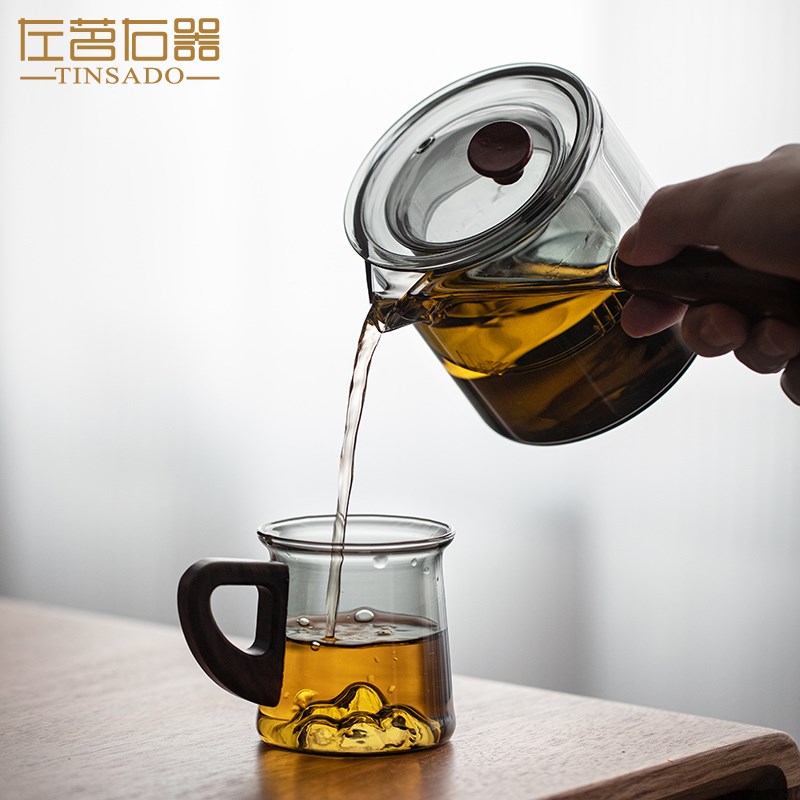 左茗右器耐热玻璃侧把壶家用木把泡茶壶防烫大号煮茶器小青柑专用