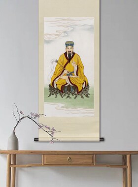 工笔神仙人物画黄大仙赤松仙子画像书房玄关中式画轴卷轴画框挂画
