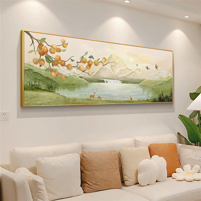 流水生财客厅装饰画 画高档山水风景油画 画沙发背景墙挂画 画202