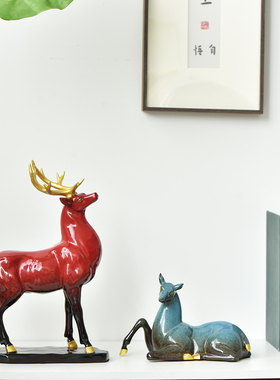 新中式家居客厅陶瓷大号梅花鹿工艺品玄关酒柜办公室招财装饰摆件
