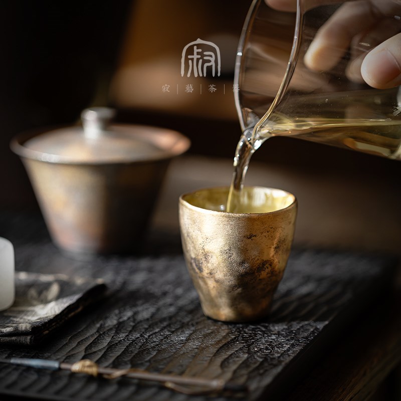 寂艺陶瓷古朴茶杯烧银箔时野品茗杯轻奢鎏银高端茶具小杯子闻香杯