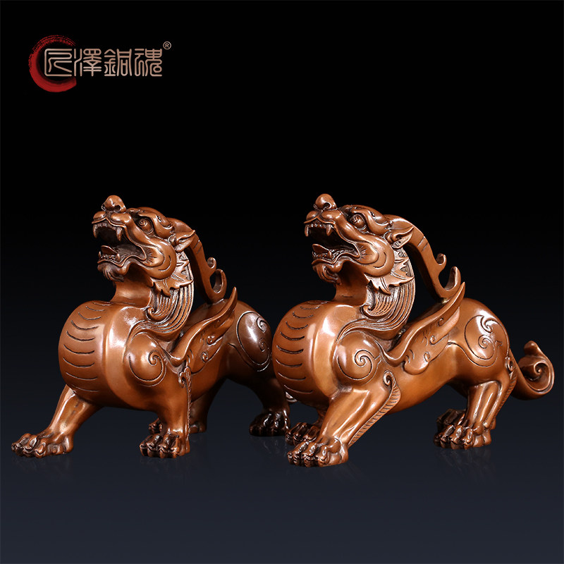 匠泽铜魂   纯紫铜卷尾貔貅摆件家居办公室装饰品  传统工艺礼品