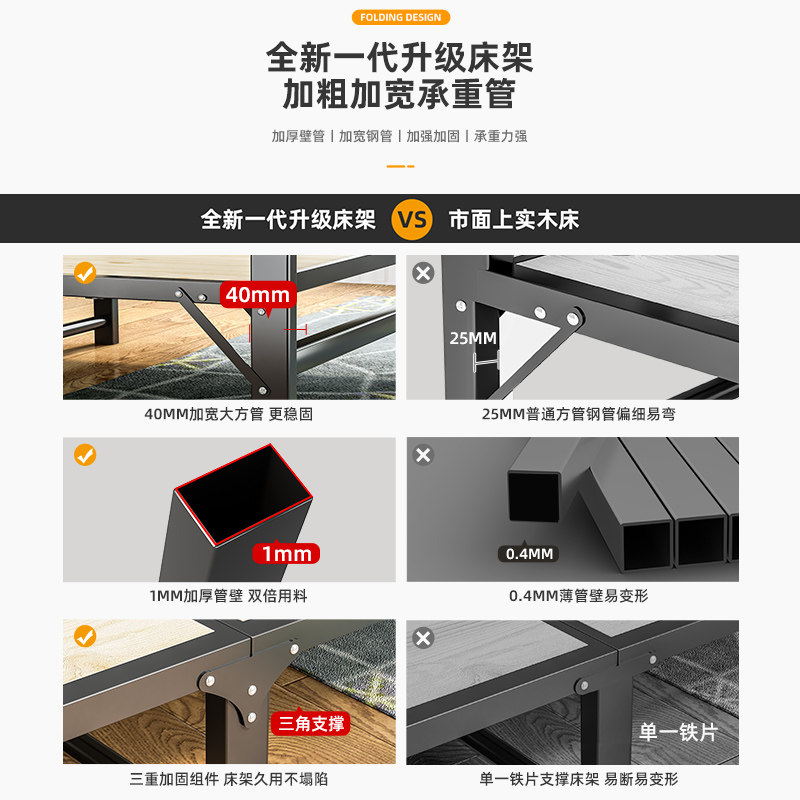 折叠床午休单人床实木床板1.2米简易双人铁架家用小床硬板加固1米
