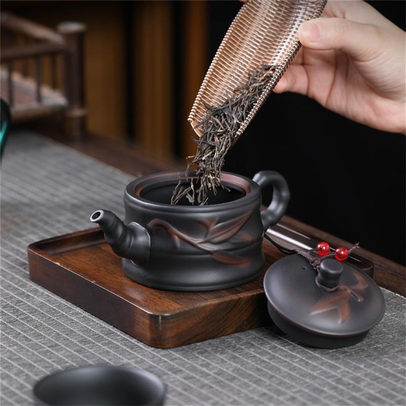 紫陶茶壶单个家用功夫茶具泡茶器小送礼复古手工荷花高端紫砂陶瓷