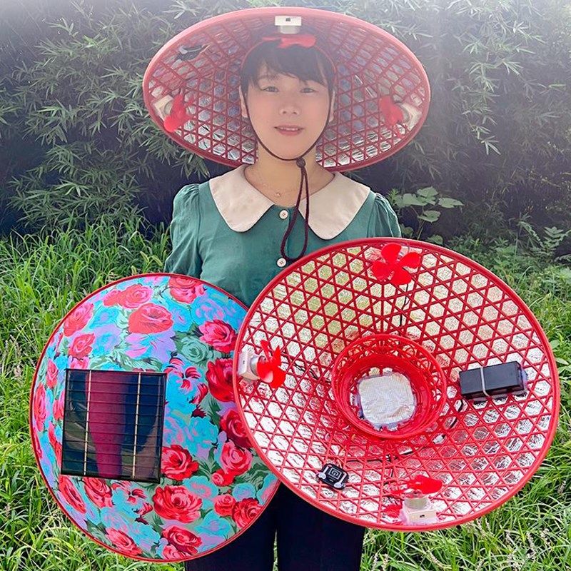 可充电斗笠风扇帽农活工地带风扇帽子充电防晒遮阳女士采茶帽