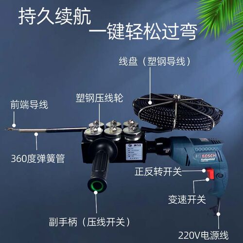 穿线机220V穿线器全自动电工导串引线钢丝穿管器电动拉线穿线神器