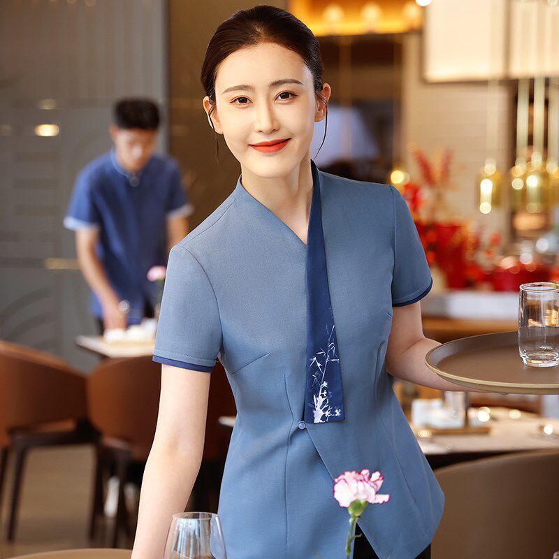 衣研堂中式服务员工作服夏季女酒店饭店火锅店茶餐饮店员工工装男