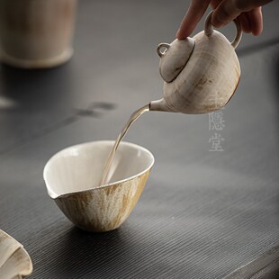 圭隐堂侘寂风复古粗陶手工粉引泡茶壶带过滤家用小单壶手抓壶梵汝
