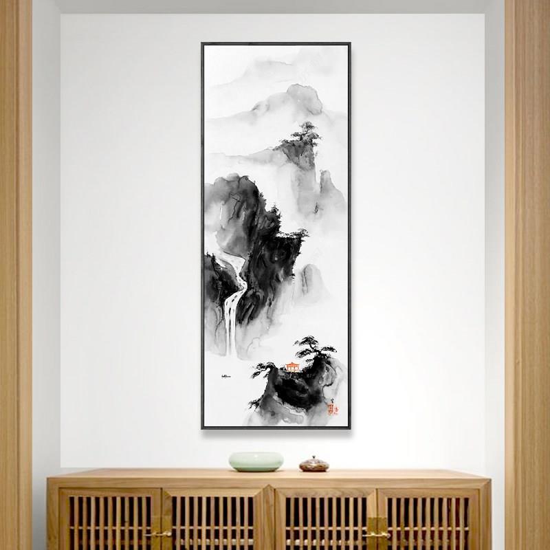 水墨宣言 新中式水墨山水装饰画茶室书房墙画玄关走廊竖长形挂画