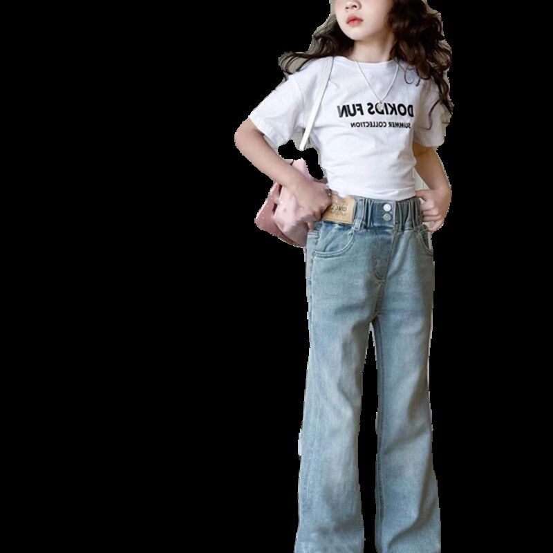 2024春夏牛仔裤女童童装时髦长裤修身喇叭儿童弹力百搭学生中大童