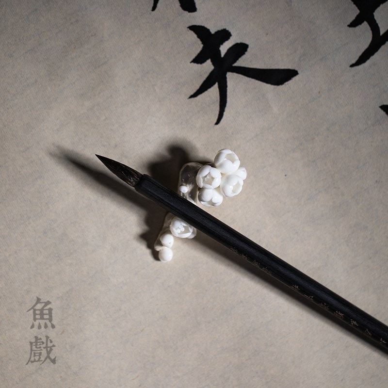 手工捏花陶瓷茶搁笔搁笔架茶壶盖置复古梅花日式功夫茶道零配摆件