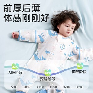 棉奇熊婴儿睡袋夏季纱布宝宝防踢被神器儿童分腿春秋薄款四季通用