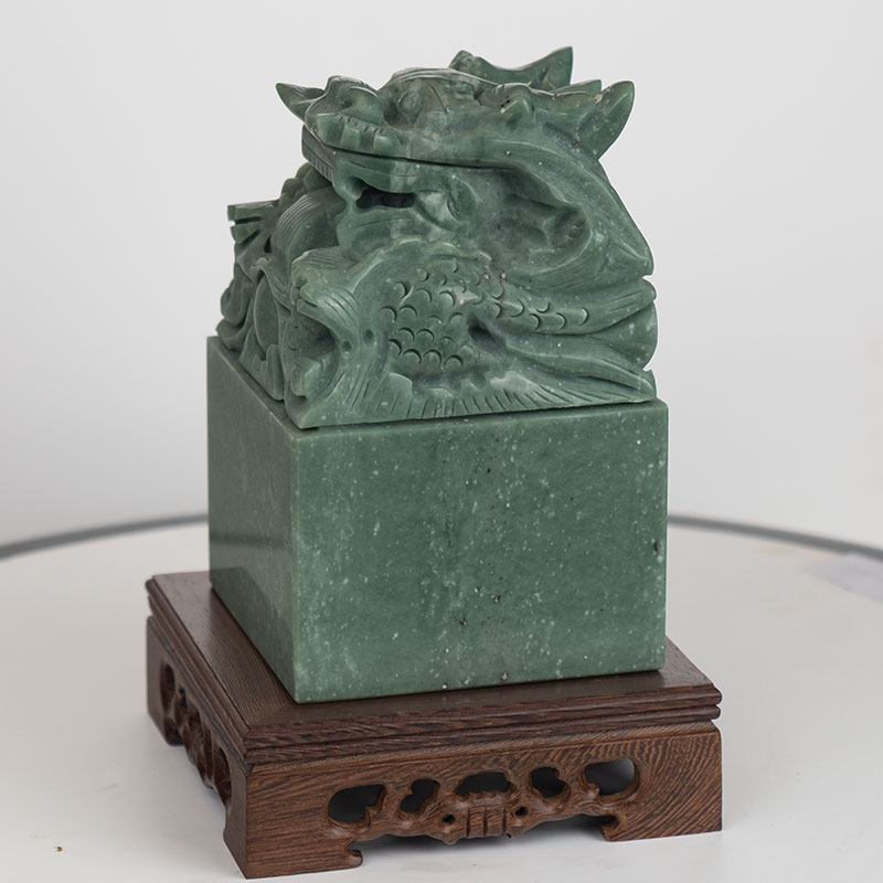 手工雕刻玉石定制绿色印章玉玺摆件客厅玄关装饰办公商务纪念礼品