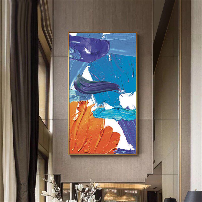 酒店艺术装饰画玄关画竖版彩色抽象油画过道走廊玄关壁画北欧墙画