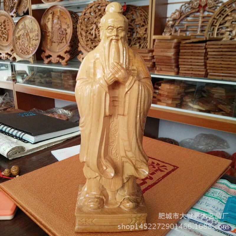 桃木木雕孔子雕像孔夫子摆设人物摆件雕塑家居装饰品教师节礼品
