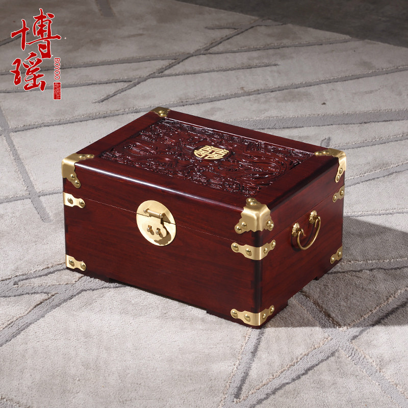 香樟木箱子龙凤铜喜中式陪嫁婚嫁箱结婚整板字画收纳全实木衣箱