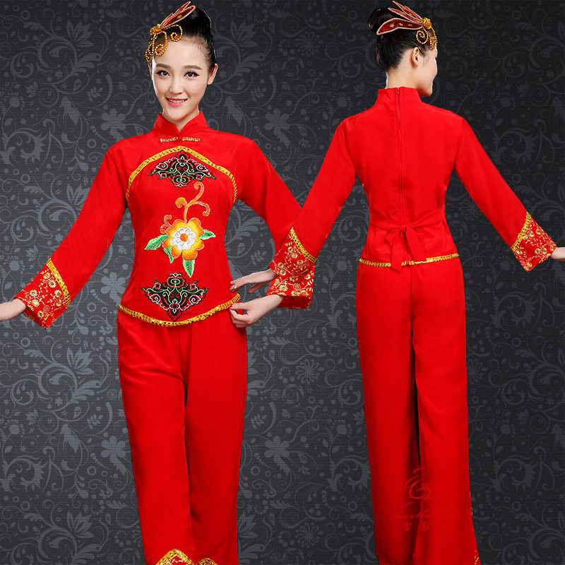 2021新款秧歌服中老年广场舞扇子舞蹈服套装女腰鼓服民族表演服装