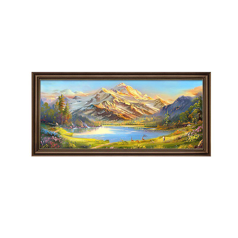 美式客厅装饰画聚宝盆山水风景手绘油画沙发背景墙挂画靠山图壁画