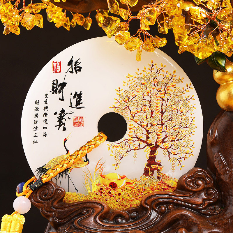 招财进宝水晶发财树摆件玉石平安扣客厅办公室装饰品乔迁开业礼物