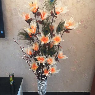 叶脉花 干花 客厅玄关落地花 装饰树枝 曲柳天然孔雀毛叶脉百合