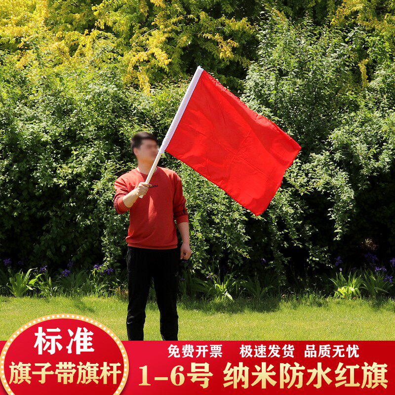 国旗红旗纳米防水123456号小红旗国旗手摇旗红色旗子带杆子表演空