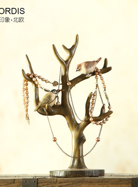 美式乡村首饰架摆件树枝小鸟装饰品客厅电视柜卧室创意工艺品摆设