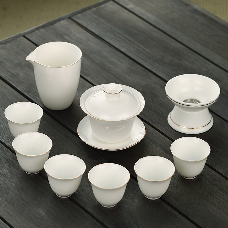 好茗天盖碗茶具 羊脂玉瓷套装整套家用茶杯简约泡茶碗品茗杯套装