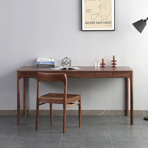 北美黑胡桃木书桌简约实木学习白橡木电脑桌家用写字台双人电脑桌