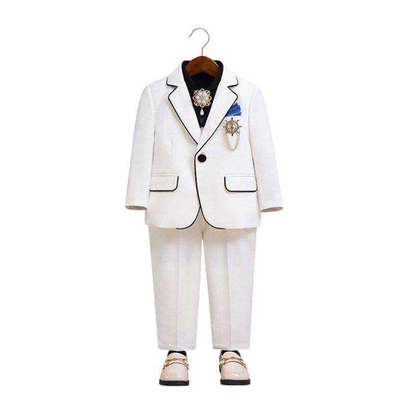 儿童西装套装男童礼服男孩生日白色西服春秋花童主持人钢琴演出服